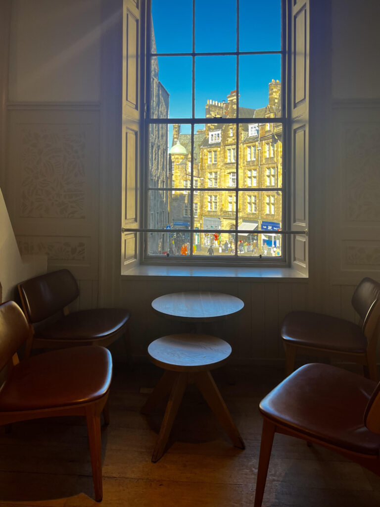 View from a window in a Starbucks coffee shop along the Royal Mile in Edinburgh, Scotland.