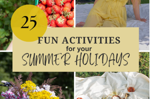 activities for summer holidays such as bike riding, fruit pikcing, picnics, and exploring nature