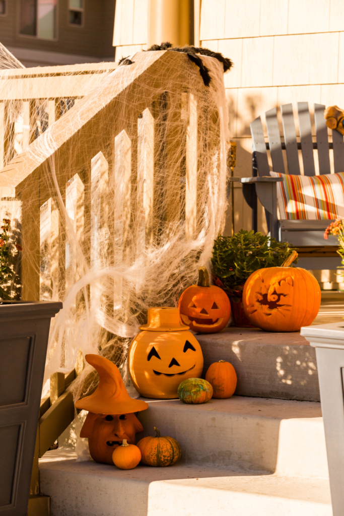 halloween decor on the door step