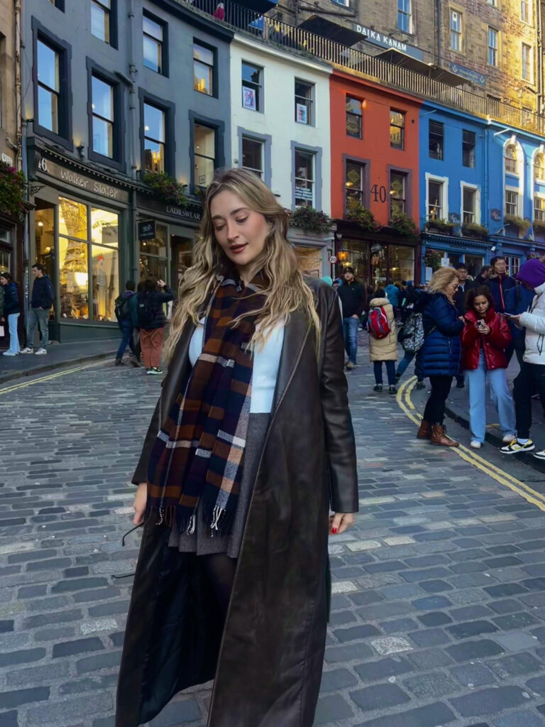 autumn coat and scarf in edinburgh on victoria street 