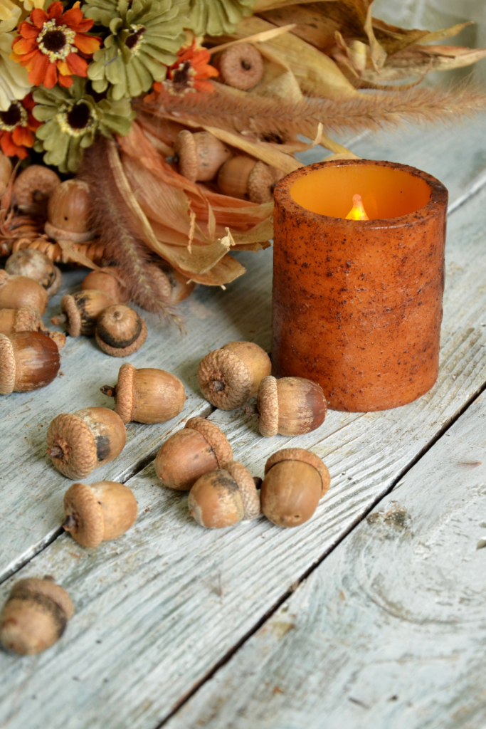 acorns with candle 