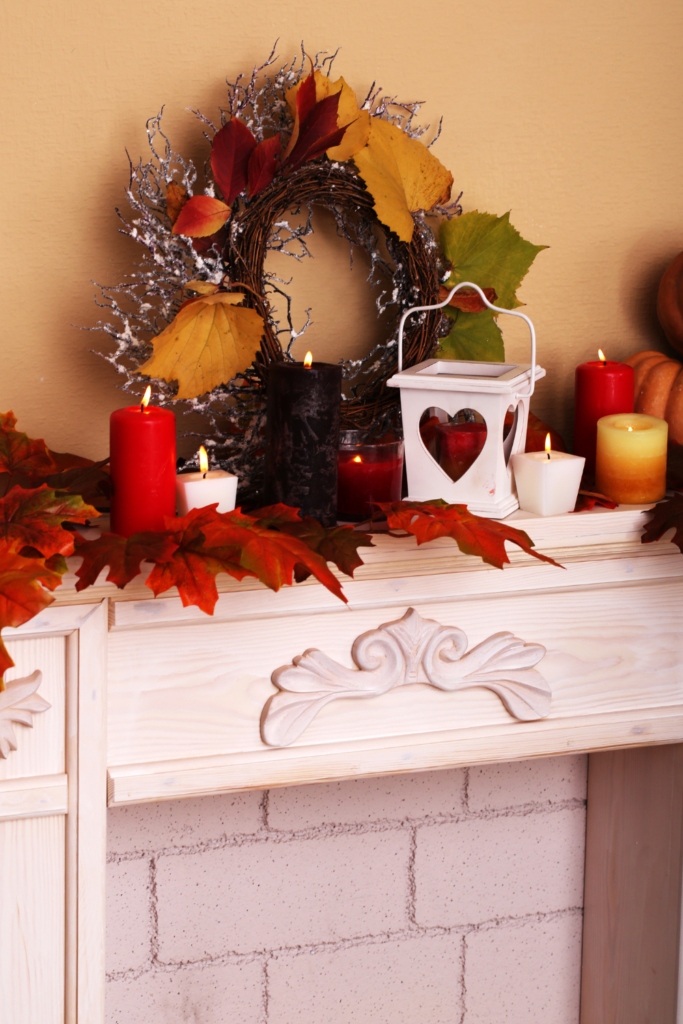 autumn garland on mantle piece 