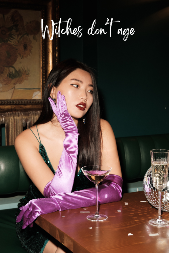 girl in club with silk purple gloves 